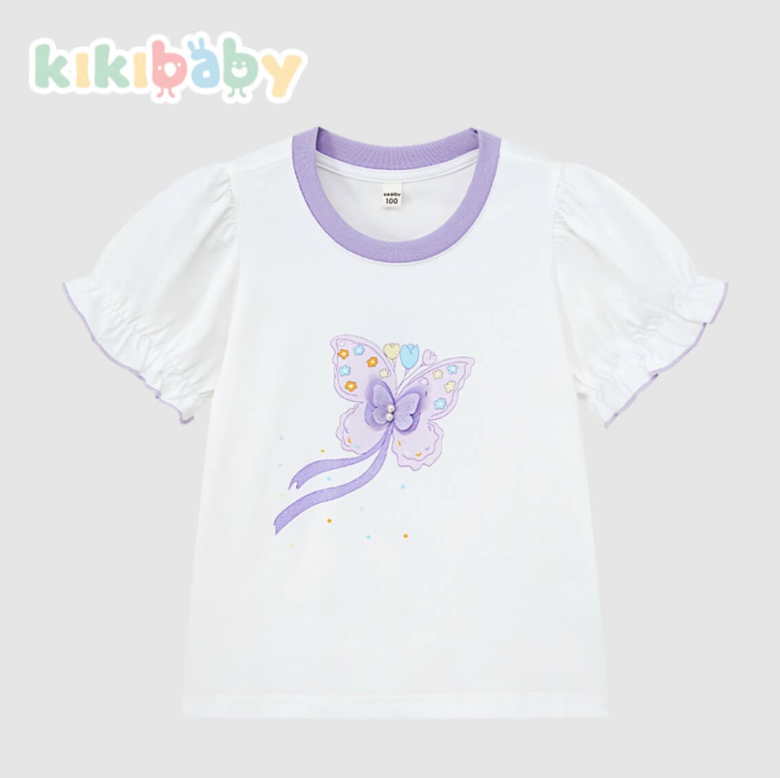 Lavender Butterfly Puff Sleeve T-Shirt