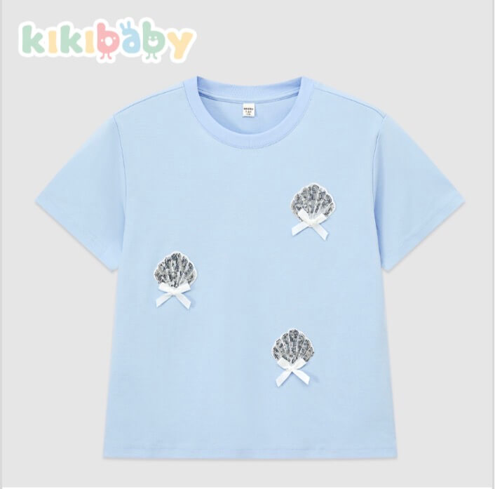 Powder Blue Sequin Shell T-Shirt